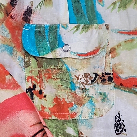 Chicos Linen Tropical Print Shirt Size 3 XL Button Down Resortwear Vacation - Picture 3 of 16